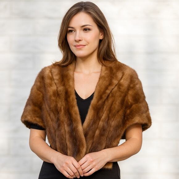 Vintage 1960s Mink Fur Stole Wrap  Shawl Cape Bridal Wedding One Size - Picture 1 of 9